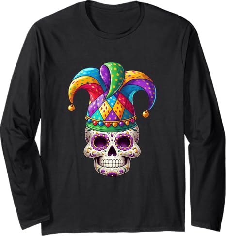 Sugar Skull Mardi Gras NOLA Costume - sugar skull long sleeve shirt mens
