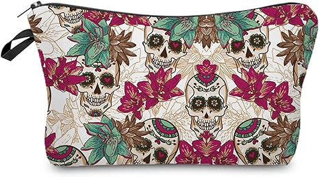 Sugar Skull Floral Cosmetic Bag Cute Makeup Bag Travel Toiletry Zipper Pouch Gifts Sugar Skull Floral Makeup Bag for Girls Women Gothic Lovers - sugar skull handbags for sale
