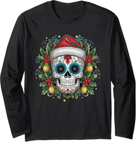 HighVibe Sugar Skull Christmas - sugar skull long sleeve shirt mens