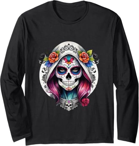 Day of the Dead - sugar skull long sleeve shirt mens