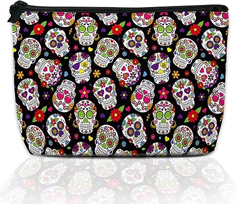 Makeup Bag Day of the Dead Sugar Skull Cosmetic Bag for Women, Waterproof Large Capacity Travel Organizer 9.5×5.9 Inch - sugar skull handbags for sale
