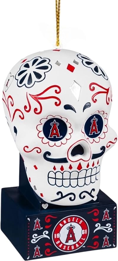 MLB Day of The Dead Sugar Skull Ornament (Los Angeles Angels) - sugar skull christmas ornament
