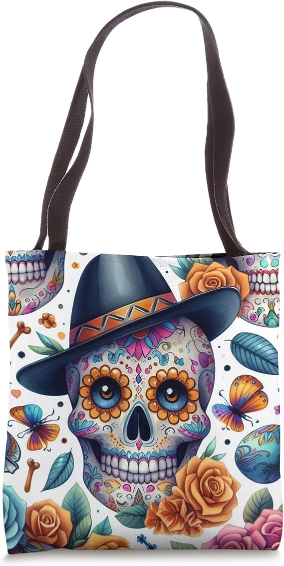 Sugar Skull Calavera Dia De Los Muertos Mexican Halloween Tote Bag - sugar skull handbags for sale