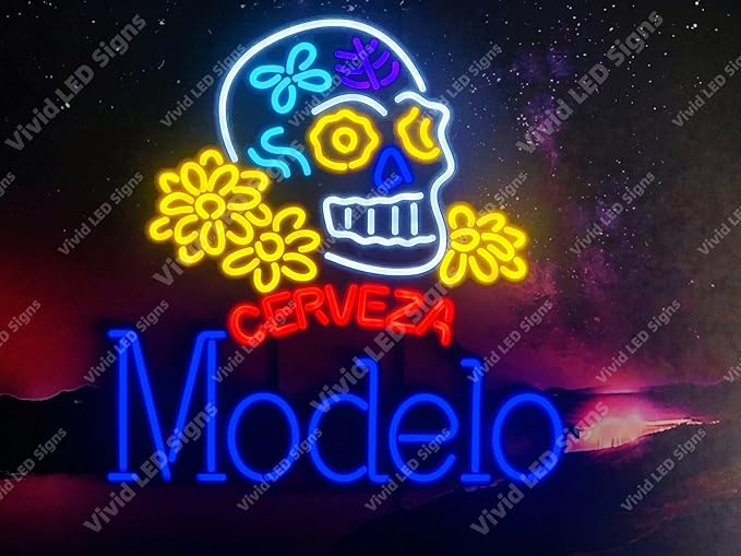 Queen Sense 24"x24" Cerveza Modelos Especial Sugar Skull LED Sign Light Neon Signs Lights Wall Party Decor Lamp With Dimmer A124MECS-XLED - sugar skull table lamp
