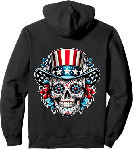 Sugar Skull Patriotic 4th of July Designs - sugar skull hoodie mens