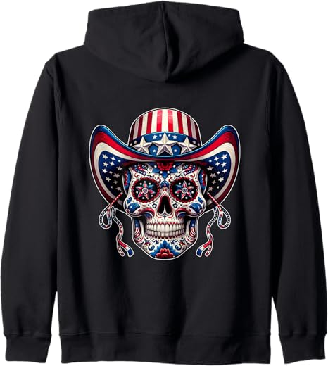 Sugar Skull Patriotic 4th of July Designs - sugar skull hoodie mens
