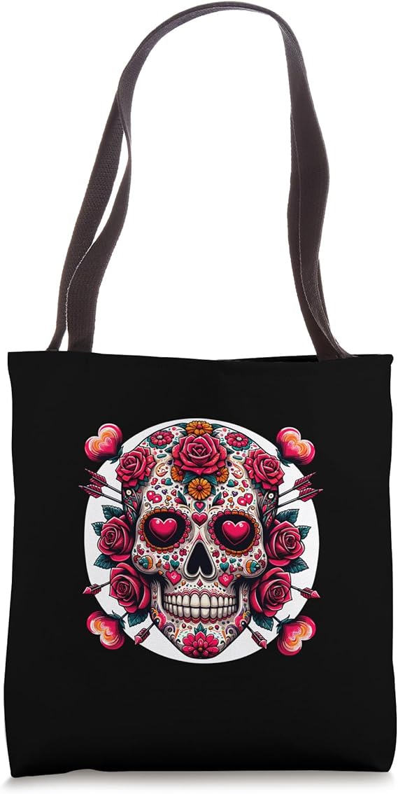 Sugar Skull Heart Valentines Day Mexican Skull Love Tote Bag - sugar skull handbags for sale