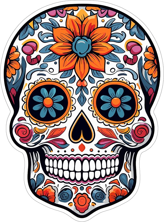 Day of The Dead Sticker 4 Inch Dia de Los Muertos Skull - Waterproof Vinyl Decal for Laptop Water Bottle Car Tumbler - Durable Funny Aesthetic Long-Lasting Stickers for Adults ID44990 - sugar skull vinyl sticker