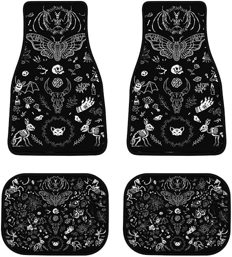 4 Piece Heavy Duty Protection Car Floor Mats Full Set Car Accessories Universal Fit Car Truck - Goth Skull Head Witch Board Witch Black Art Front and Rear Carpets for Women Men - sugar skull car floor mats