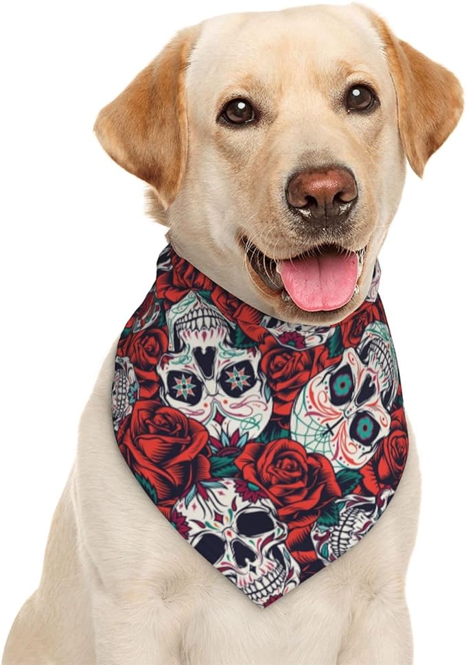 Sugar Skull Rose Dog Bandana Scarf Triangle Bibs Pet Accessories Cat Kerchief - sugar skull beach towel