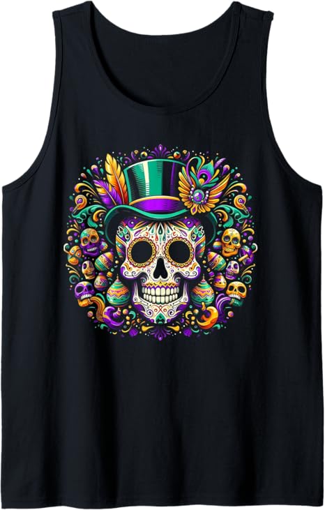 Mardi Gras Funny Sugar Skull Gifts T-shirt - sugar skull beanie
