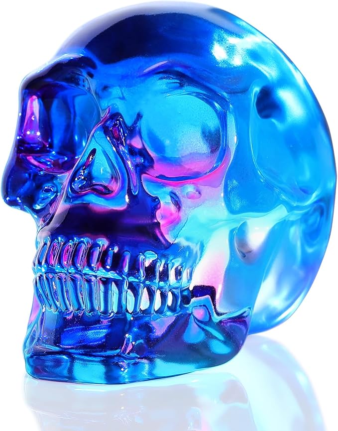 Ornalrist K9 Crystal Multicolor Blue and Purple Skull Figurines Halloween Day of The Dead Decor Glass Skull Lovers Gifts - Witchy Statue with Gifts Box 2.8' - sugar skull figurine collectible