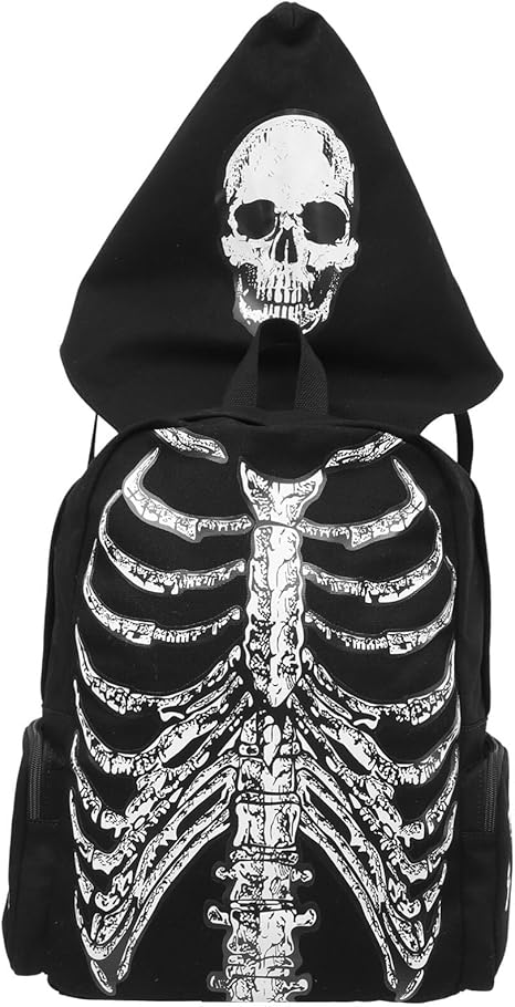 Punk Skull Black Vintage Backpack Gothic Ribcage Skeleton Laptop Bag EMO Backpack for Men and Women - best sugar skull backpack
