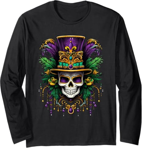 Mardi Gras Costume MANONHUG - sugar skull long sleeve shirt mens