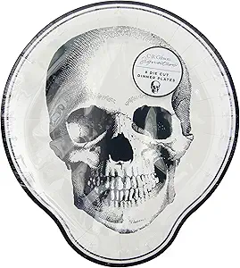 C.R. Gibson Apothecary Halloween Dinner Plates, Die-Cut Skull, 8 Count (TW12-25510) - sugar skull plates set