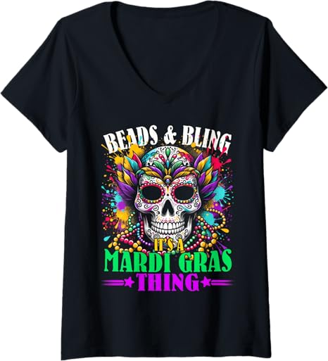 Colorful Sugar Skull Beads Mask Mardi Gras Tee - sugar skull face mask