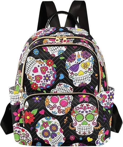 Day Of The Dead Sugar Skull Halloween Mini Backpack Purse for Women Travel Bag Fashion Daypack Back Pack Shoulder Bag - best sugar skull backpack
