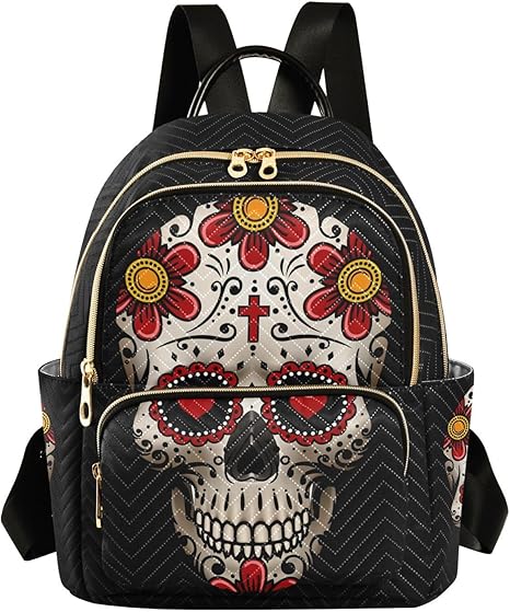 Sugar Skulls Day Of Dead Mini Backpack Purse for Women Travel Bag Fashion Daypack Back Pack Shoulder Bag - sugar skull handbags for sale