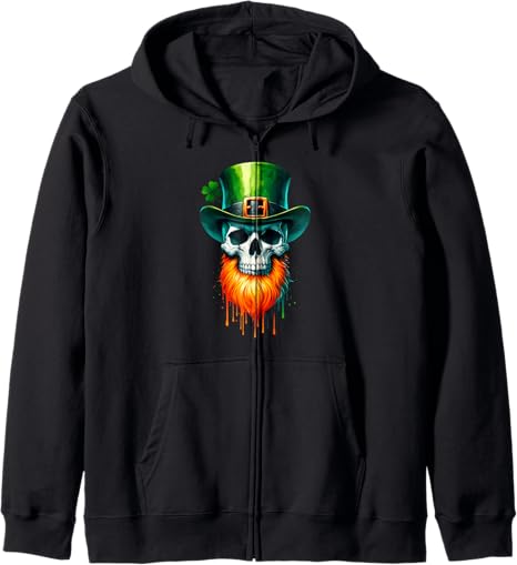 Saint Paddys Patricks Sugar Skull Leprechaun XIE - sugar skull zip up hoodie mens