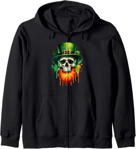 Saint Paddys Patricks Sugar Skull Leprechaun XIE - sugar skull zip up hoodie mens