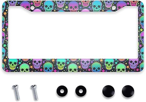 Smooffly Green Purple Blue Sugar Skulls License Plate Frame Stainless Steel Car License Plate Frame Accessory Rustproof Car Plate Frame Decor 12.2" x 6.3"for US Canada Vehicle Standard Size - sugar skull plates set
