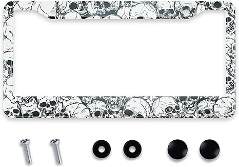 Smooffly Personalized License Plate Frame Stainless Steel Sugar Skull License Plate Accessory Decorative 2 Holes and Screws Fits US Standard License Plates Size: 12.2 x 6.3 Inches for Men Women - sugar skull plates set