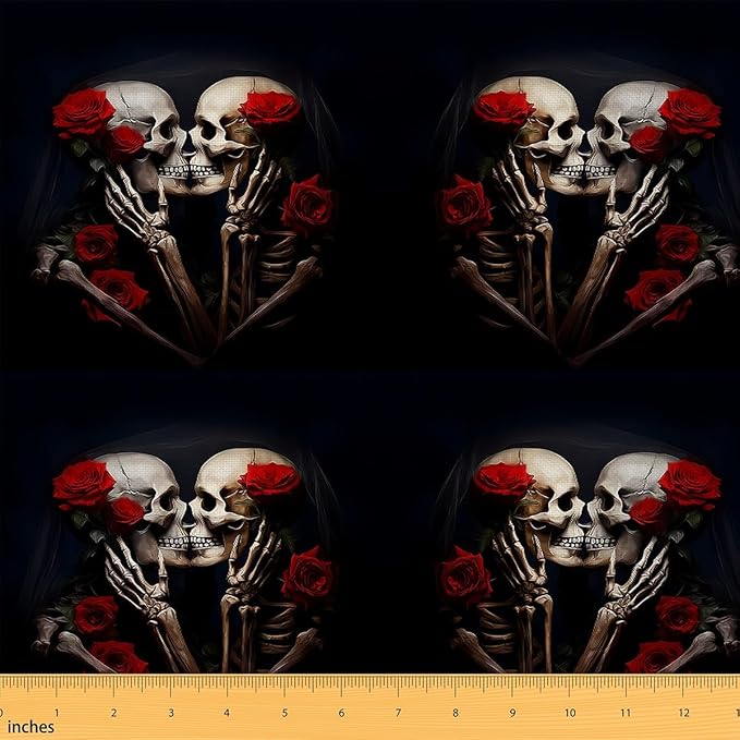 jejeloiu Sugar Skull Fabric by The Yard 1 Yard Kids Rose Gothic Skull Decorative Waterproof Outdoor Fabric Love Upholstery Fabric for Chairs Romantic Outdoor Fabric - sugar skull handbags for sale