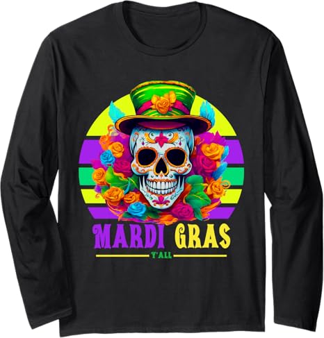 Groovy Sugar Skull Jester Costume Mardi Gras Tee - sugar skull long sleeve shirt mens