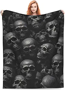 Black Horror Skull Fuzzy Sofa Throw Blanket Flannel Super Soft Warm Fleece Bedspread Home Decor for Bed Couch Living Room All Season 50"X60" - sugar skull throw blanket