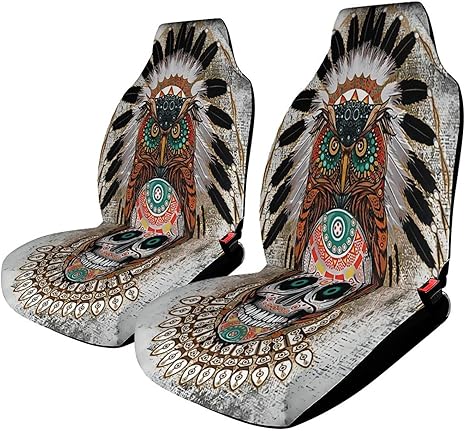Indian Native Owl Sugar Skull Car Seat Covers, Car Seat Protection for Women and Girls, Suitable for Most Vehicles, Cars, Cars, Trucks, SUVs, Vans. - sugar skull car seat covers set