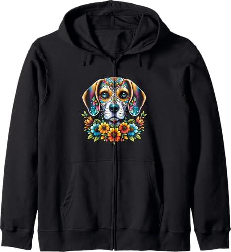 Beagle Dog Cinco De Mayo Sugar Skull Flower - sugar skull zip up hoodie mens
