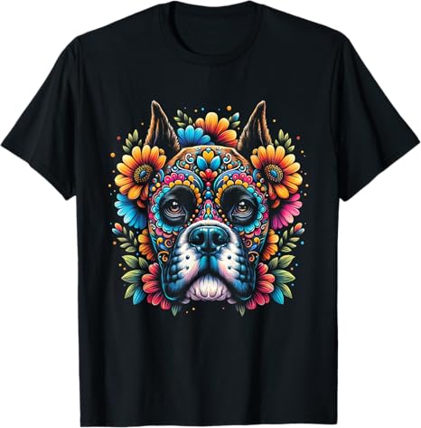 Boxer Dog Cinco De Mayo Sugar Skull Flower - sugar skull t-shirt womens