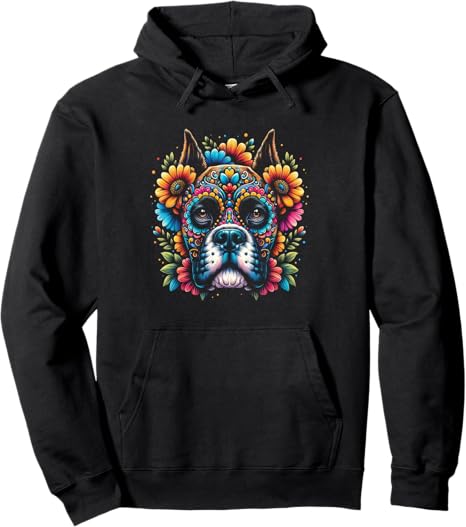 Boxer Dog Cinco De Mayo Sugar Skull Flower - sugar skull hoodie mens