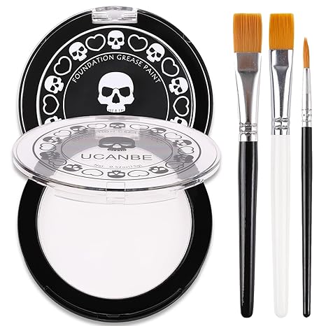 UCANBE Black White Face Body Paint with Painting Brush Kit, Cream-to-Powder Goth White Foundation + Black Greasepaint for Kids & Adult Halloween, SFX Makeup Set for Clown Skull Mime Cosplay & Costume - sugar skull makeup kit