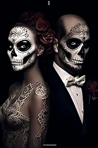 yvkew Goth Skull Canvas Art Horror Painting Print, Two Couples Sugar Skulls Poster, Home Living Room Wall Mexican Decor Festival Gifts Unframed 12x16inch - sugar skull poster print