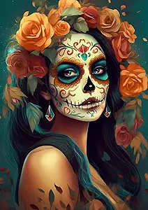 yvkew Sugar Skull Art Canvas Wall Art Aesthetic Skull Flower Painting Modern Print Artwork Pictures Mexican Office Wall Decor Artwork Unframed 12x16inch - sugar skull poster print