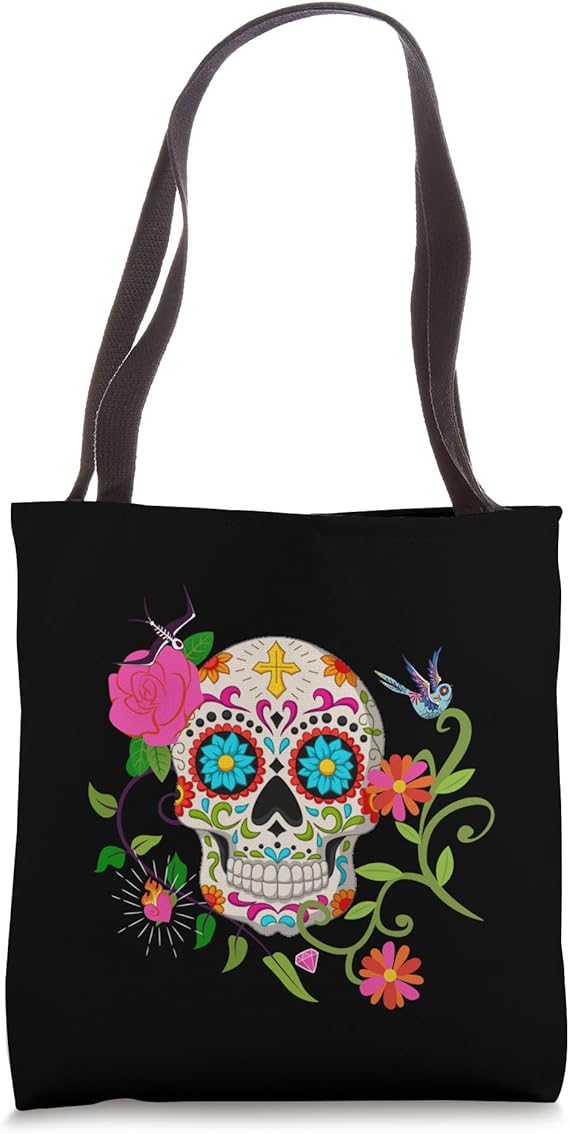 Floral Sugar Skull Dia de los Muertos Day of the Dead Tote Bag - sugar skull handbags for sale