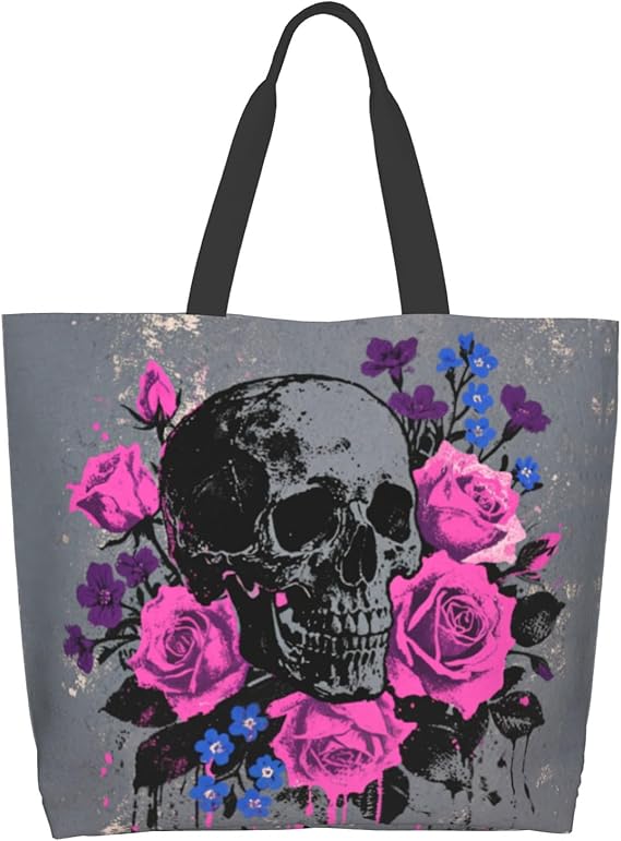 Shoulder Bag Large Reusable Eco-friendly Shopping Bags Portable Storage Handbag - canvas sugar skull tote bag