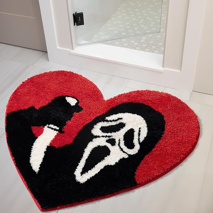 Bathroom Rugs Black Red Bath Mat Non Slip, Christmas Home Decor, 28”x33” Funny Skull Bath Rugs Washable Absorbent Gothic Decor Spooky Gifts - sugar skull area rug