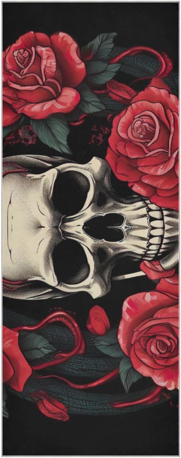Skull with Red Roses Yoga Towel Mat with Organizer Bag,Sweat Absorbent Yoga Mat Towel Non Slip for Hot Yoga Pilate Fitness,27"x73" - sugar skull yoga mat