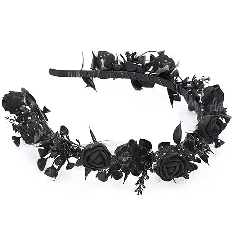 Black Floral Headpiece - Women's Elegant Lace Foam Rose Headband With Flowers for Hair Accessories, Wedding, Party, Birthday Gift, Photo Props - sugar skull flower crown