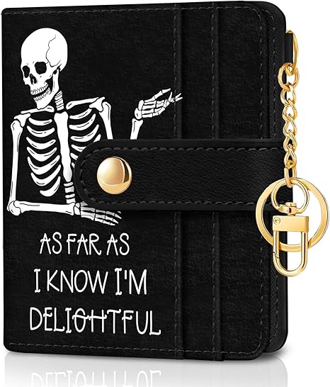 Skull Skeleton Rfid Women Wallet, Small Slim Thin Credit Card Wallet, PU Leather Bifold Cash Zipper Coin Pocket ID Window for Female Ladies Teen Girls Girly - sugar skull wallets for women