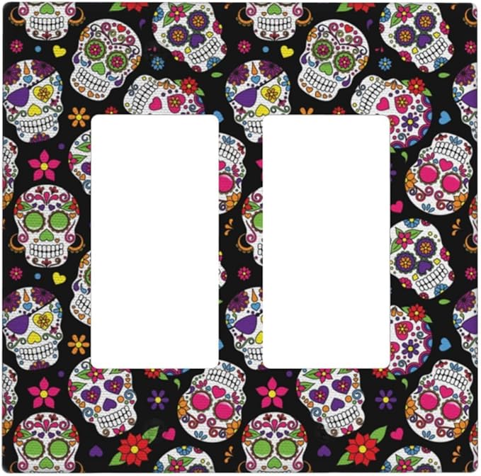 Dead Sugar Skull Double Rocker Wall Plate Decorative 2 Gang Outlet Light Switch Cover Electrical Decorator Switch or Receptacle Faceplate for Home Bedroom Decor 4.6" X 4.5" - sugar skull plates set
