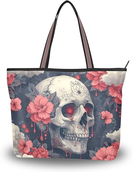 Sugar Skull Flower Sylish Retro Women Tote Bag Handbag Large Capacity Shoulder Bags L - sugar skull handbags for sale