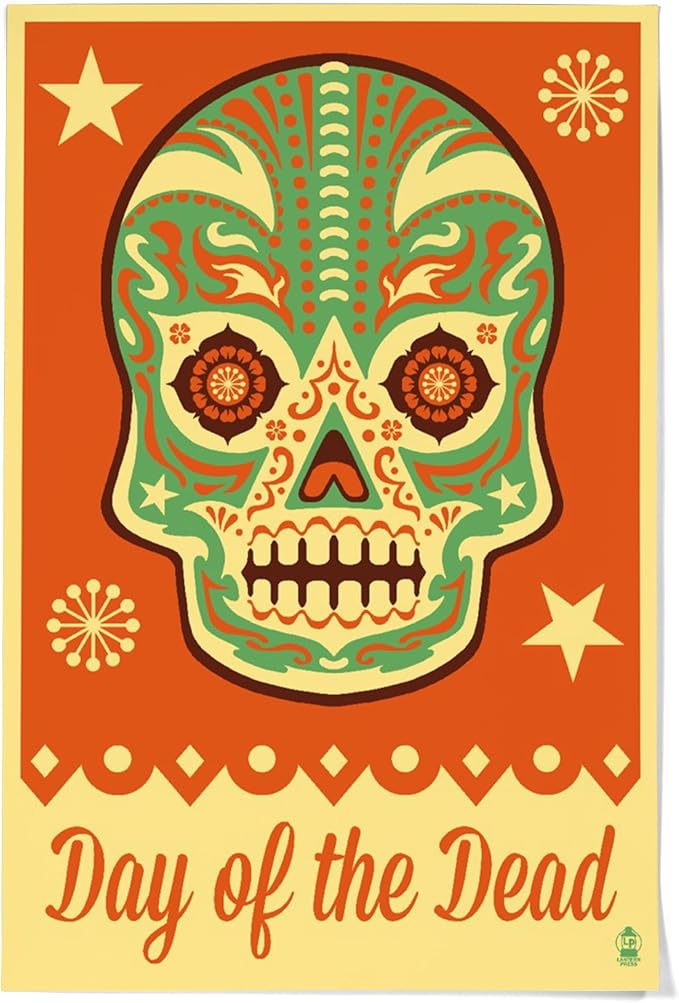 Lantern Press 36x54 Inch Giclee Print, Day of the Dead, Sugar Skull Mask - sugar skull handbags for sale