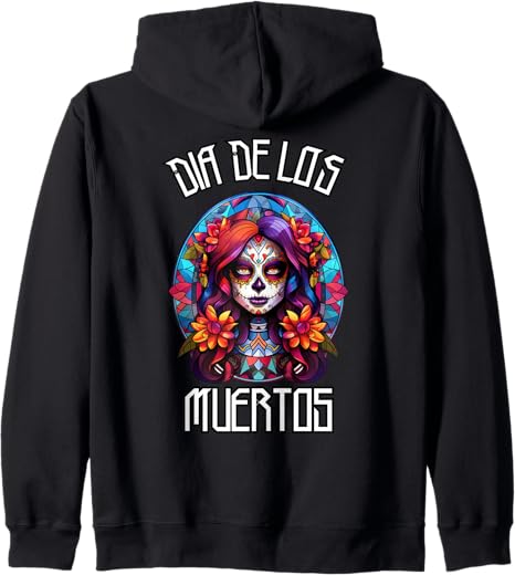 De Los Muertos - sugar skull zip up hoodie mens