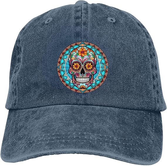Sunflower Skeleton Mardi Gras Baseball Cap Golf Dad Hat Cotton Hat Men Women - sugar skull wine glass