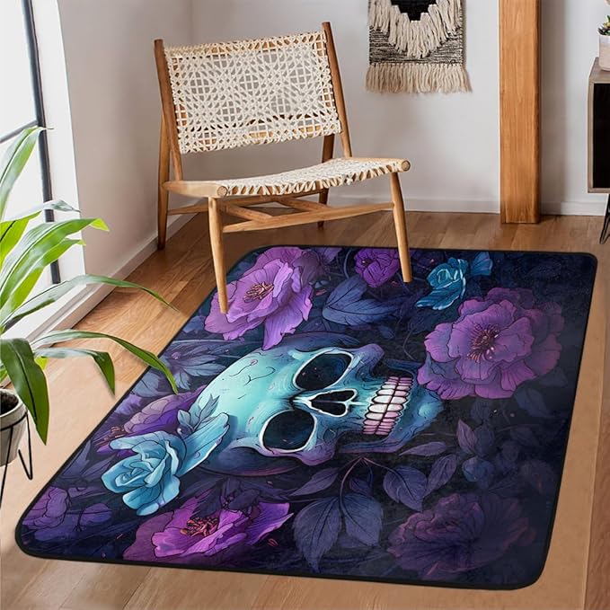 Sugar Skull Rug Area Rug, Floor Cover Mat Skull Floral Carpet, Non-Slip Washable Throw Rug for Living Room Bedroom Dining Room Bathroom Kitchen Home Decor,39x60 inch - sugar skull floor mat
