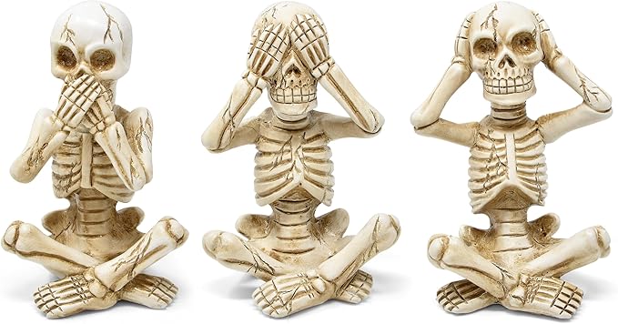 Gift Boutique Halloween Skeleton Figurines Set of 3 – Gothic See Speak Hear No Evil Resin Statues – Haunted House Tabletop Decor - sugar skull figurine collectible