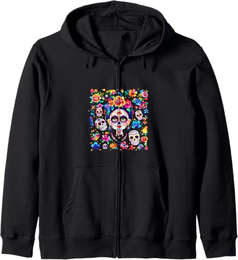 Dia De Los Muertos sugar skull tees & accessories - sugar skull zip up hoodie mens